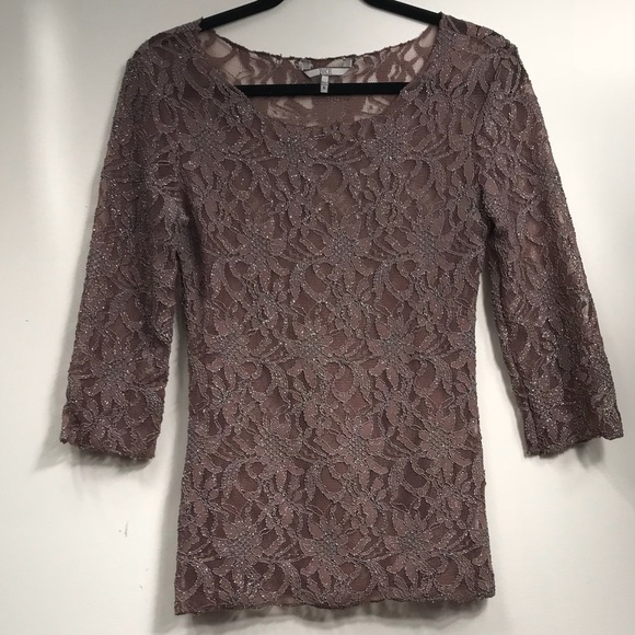 BKE Buckle Lace Top Womens 3/4 Length Sleeve Minimal Brown Size‎ Small - Picture 1 of 5